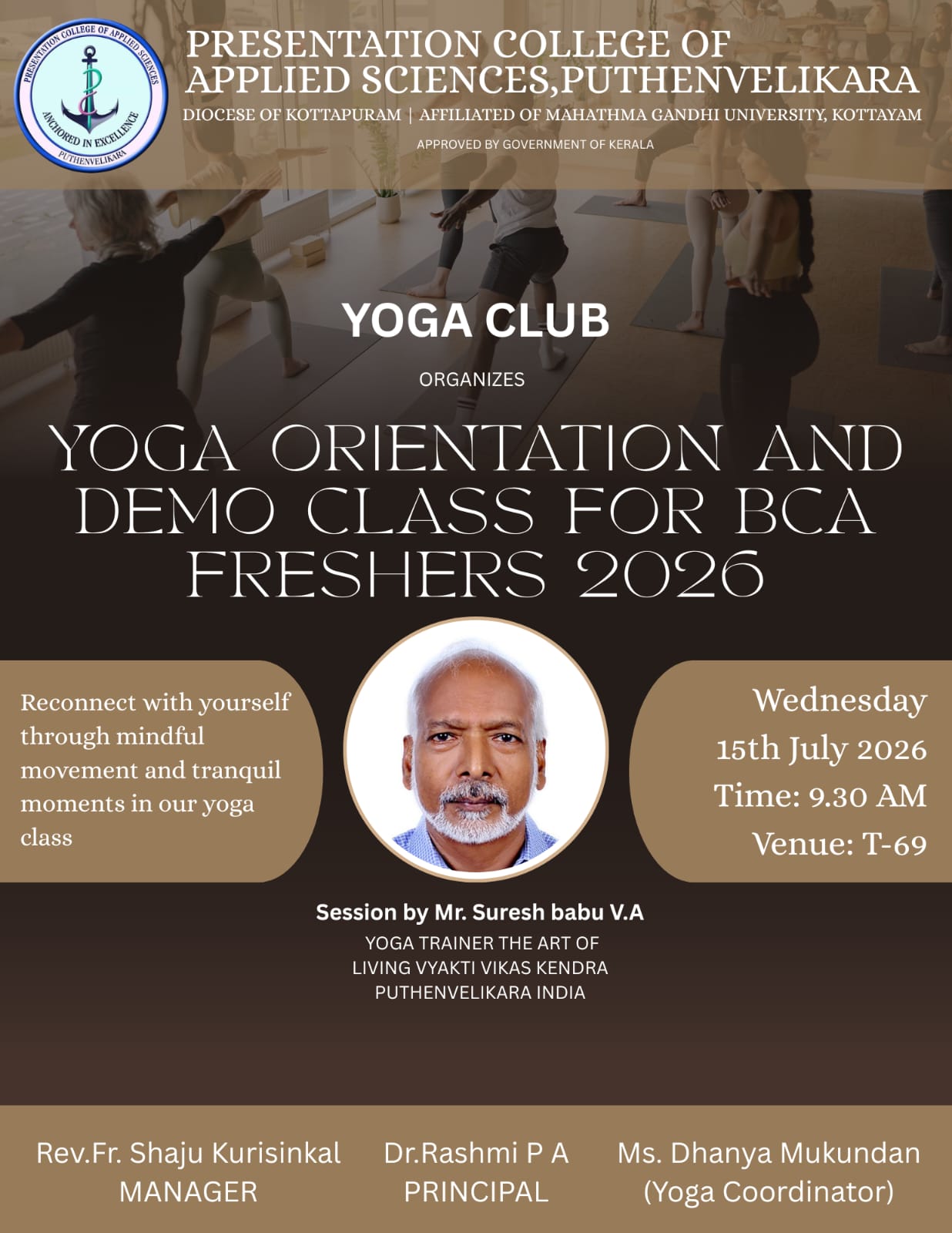 YOGA ORIENTATION AND DEMO CLASS FOR BCA FRESHERS 2026